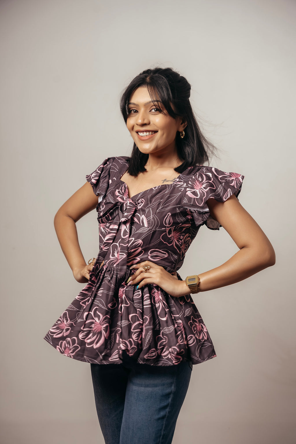 ✨ Joyara Midnight Bloom Peplum Top ✨
