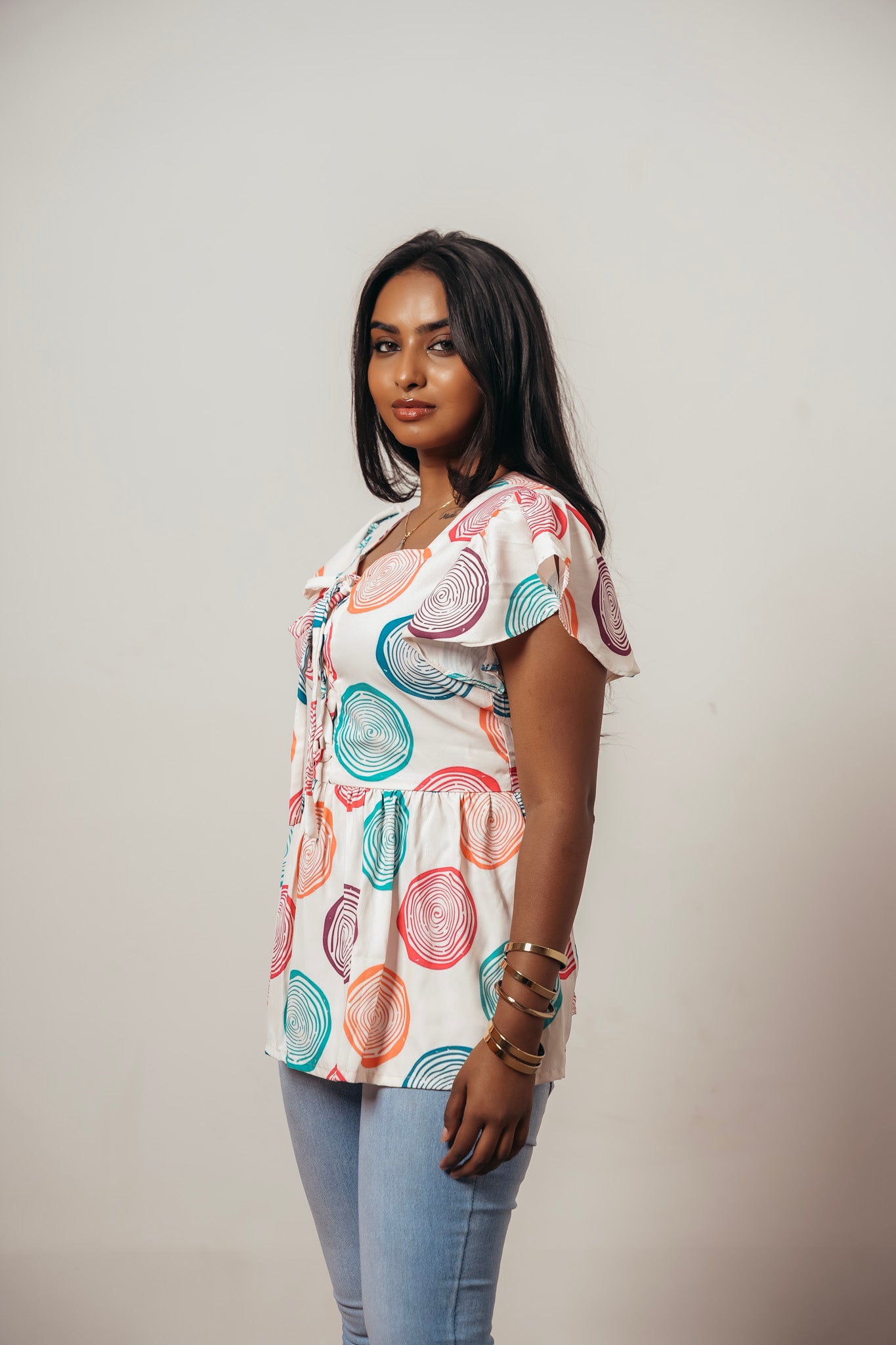 Joyara Retro Ripple Peplum Top