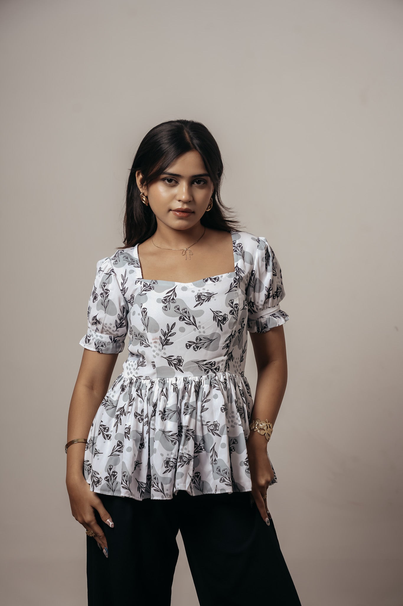 ✨ Joyara Monochrome Blossom Peplum Top ✨