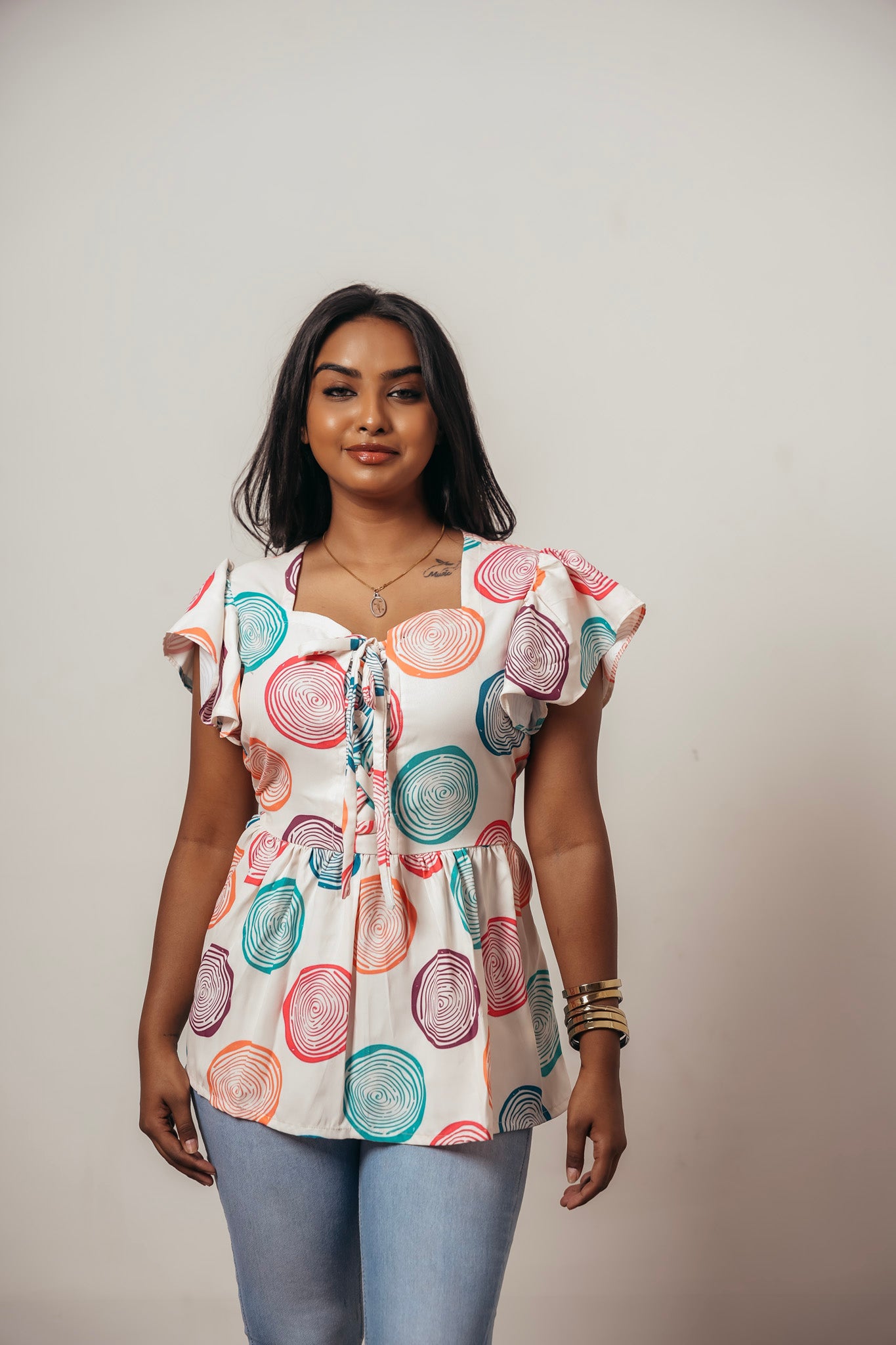 Joyara Retro Ripple Peplum Top