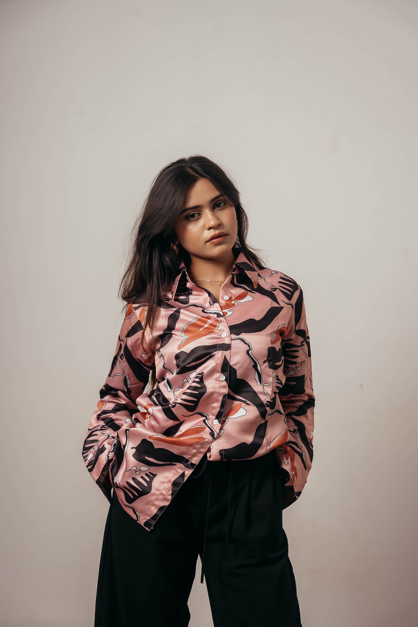 ✨ Joyara Satin Blush Abstract Shirt ✨