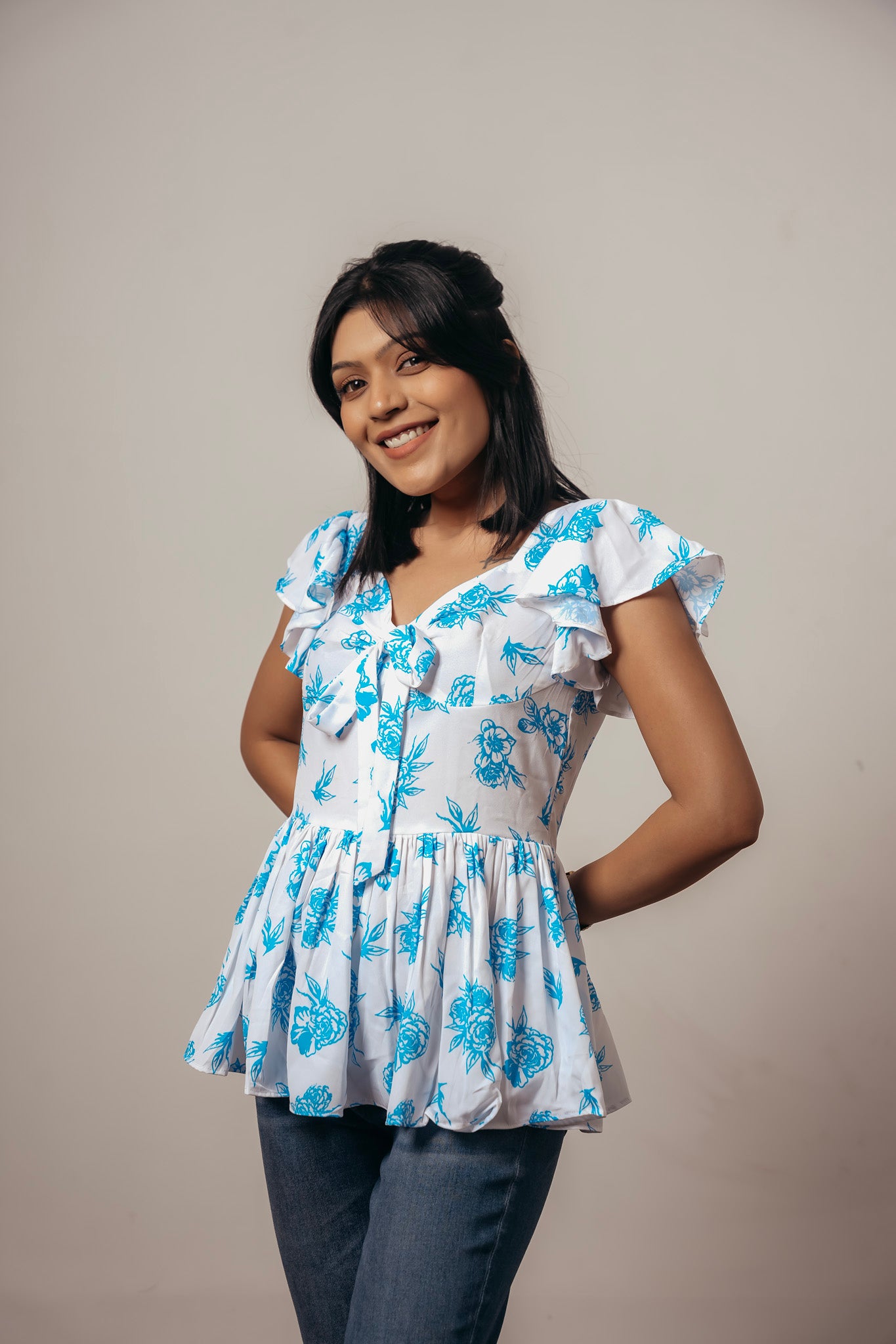✨ Joyara Azure Bloom Peplum Top ✨