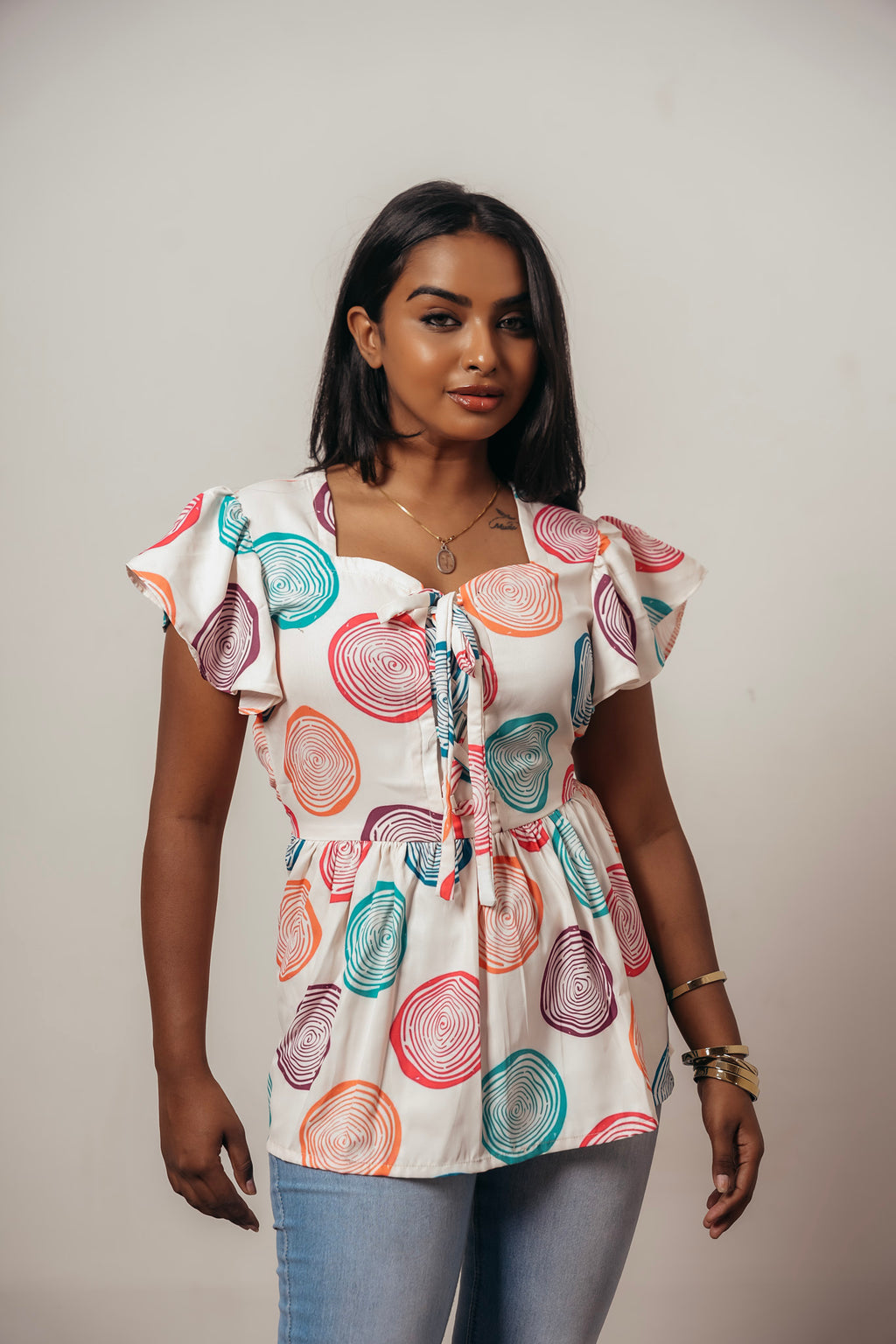 Joyara Retro Ripple Peplum Top