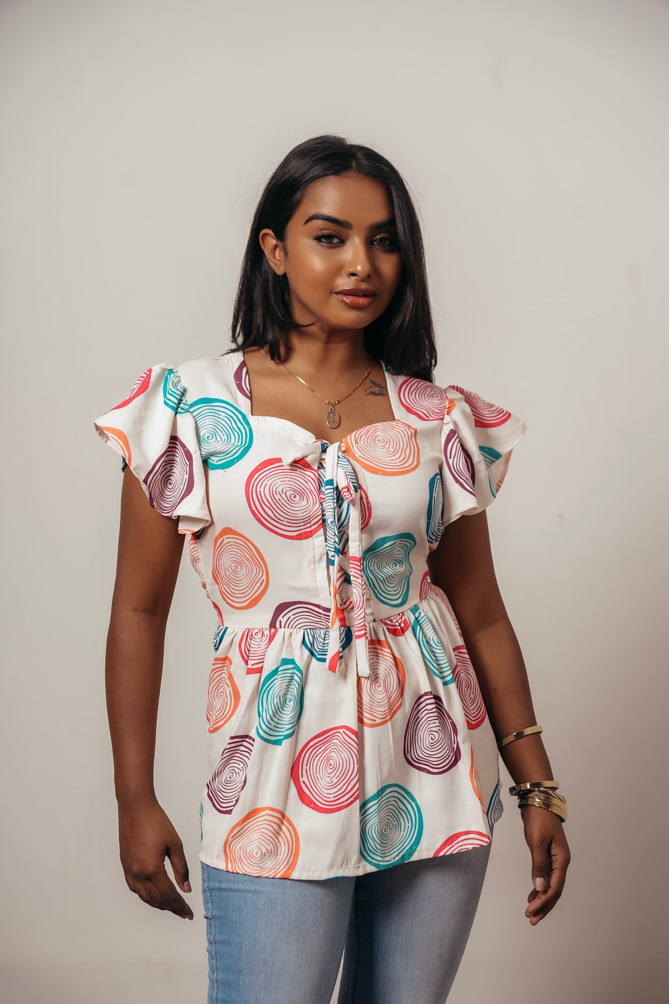 Joyara Retro Ripple Peplum Top