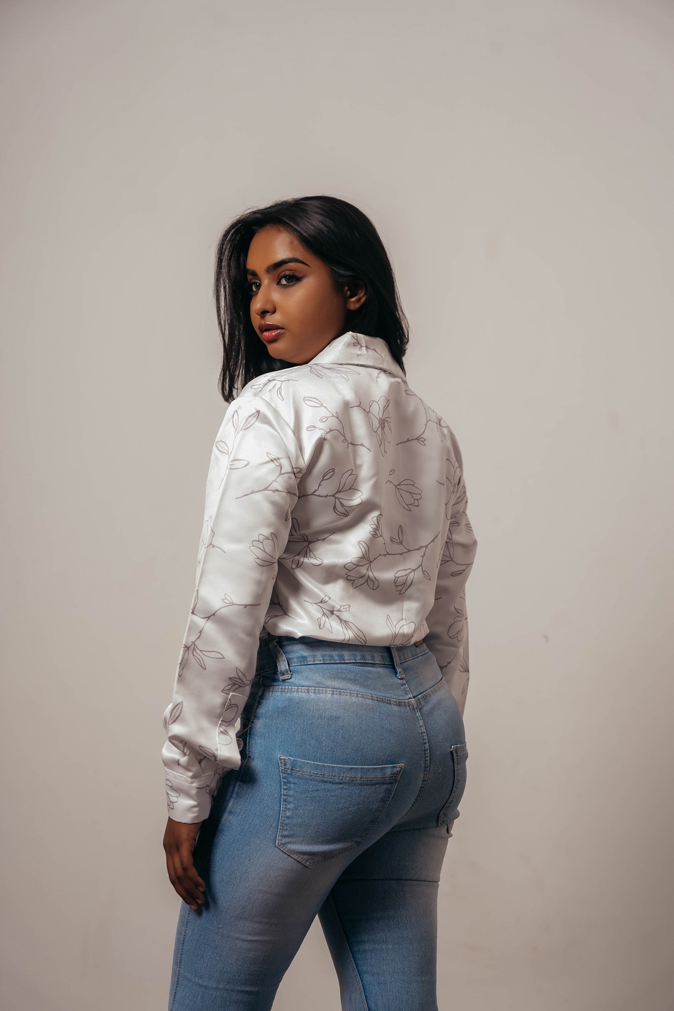 Joyara Ivory Bloom Satin Shirt