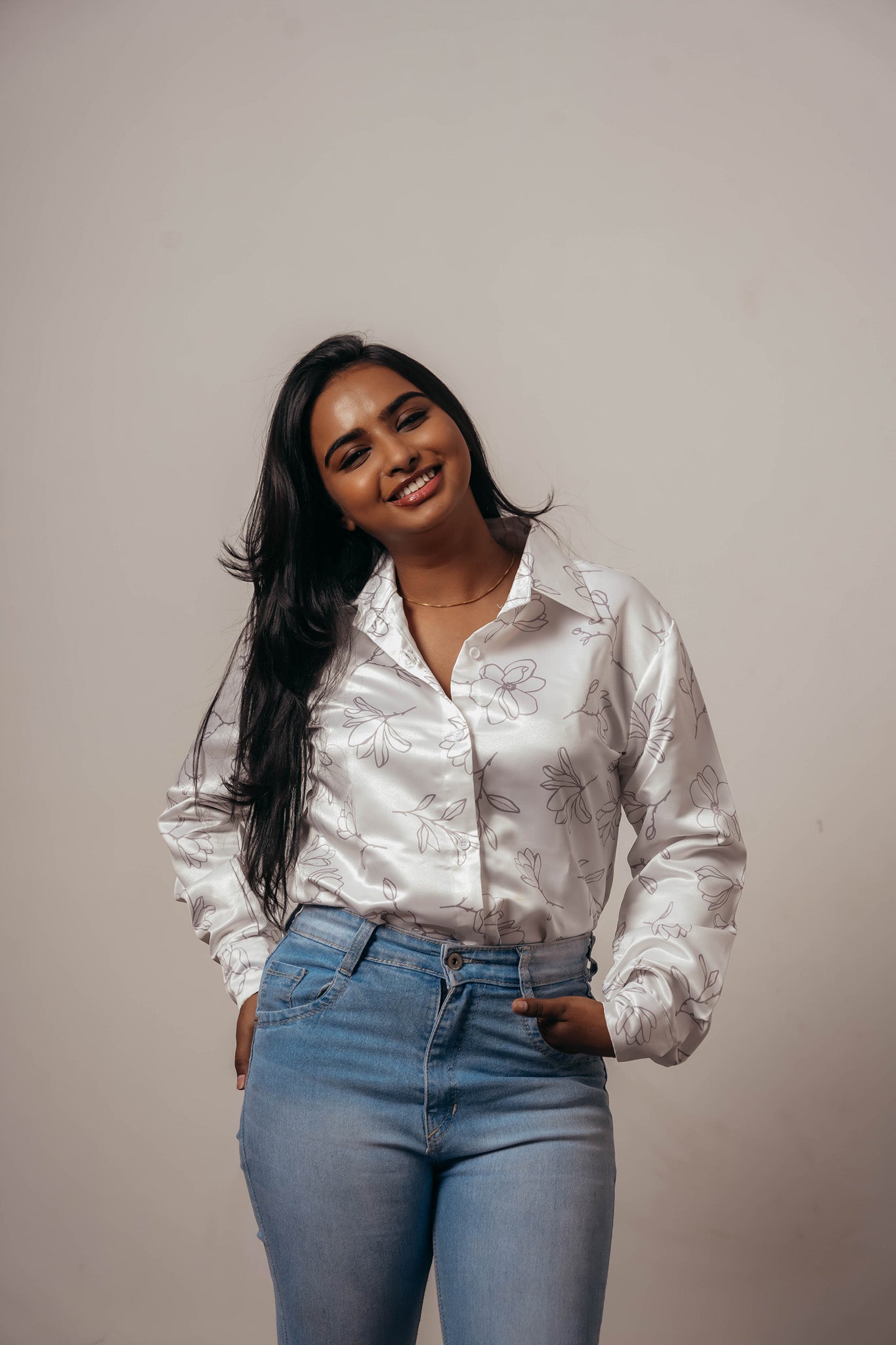Joyara Ivory Bloom Satin Shirt