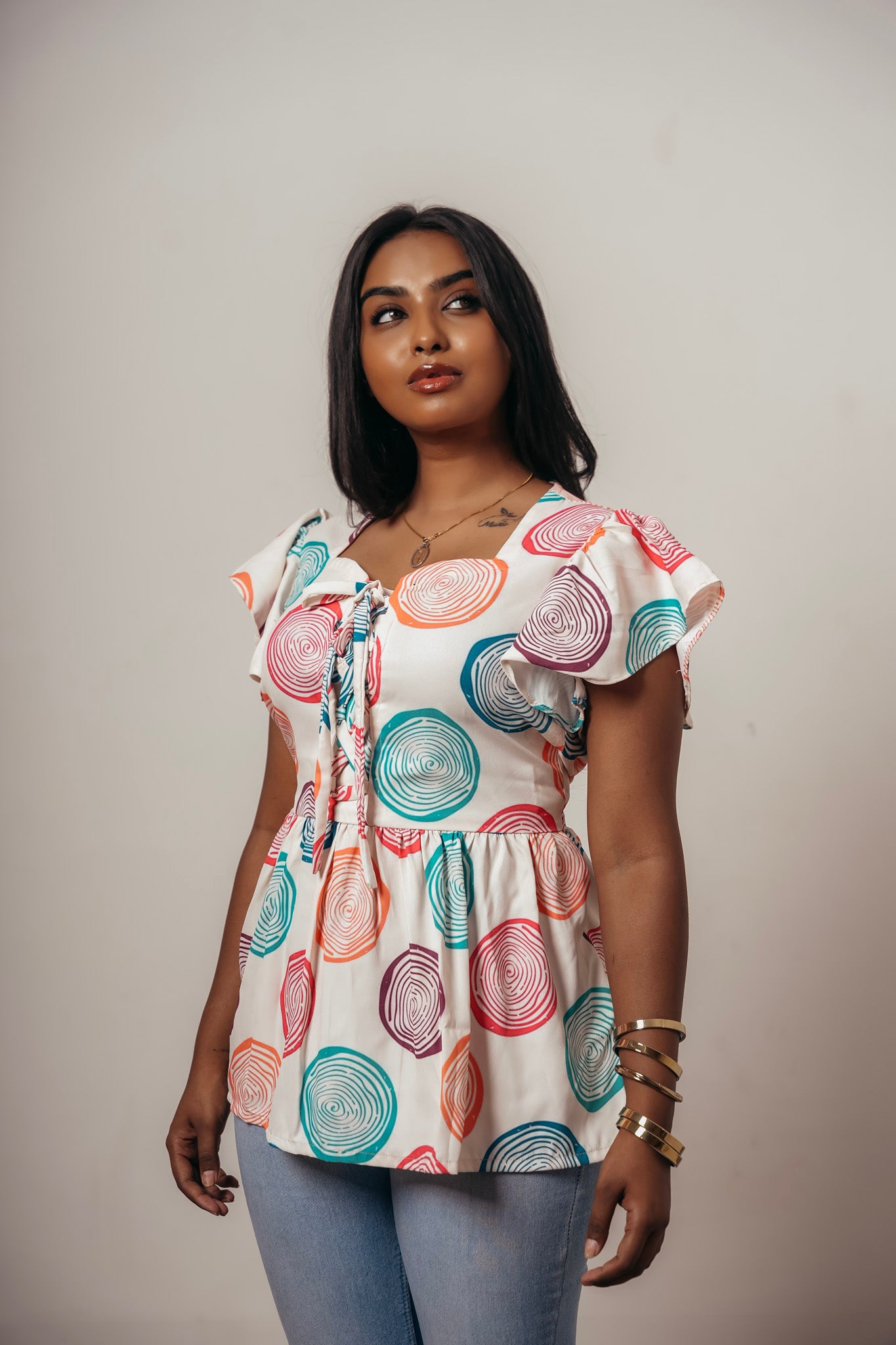 Joyara Retro Ripple Peplum Top