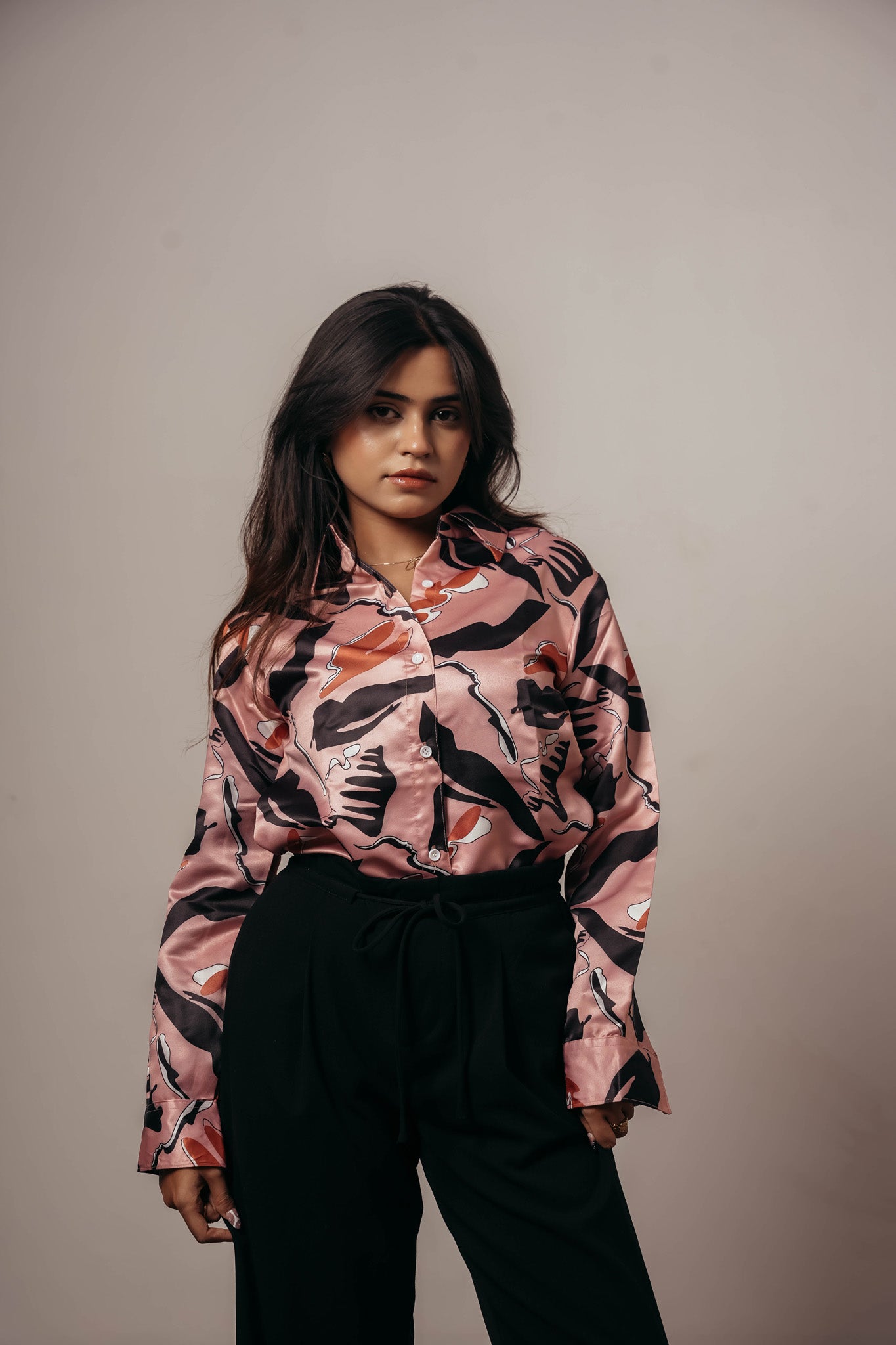 ✨ Joyara Satin Blush Abstract Shirt ✨