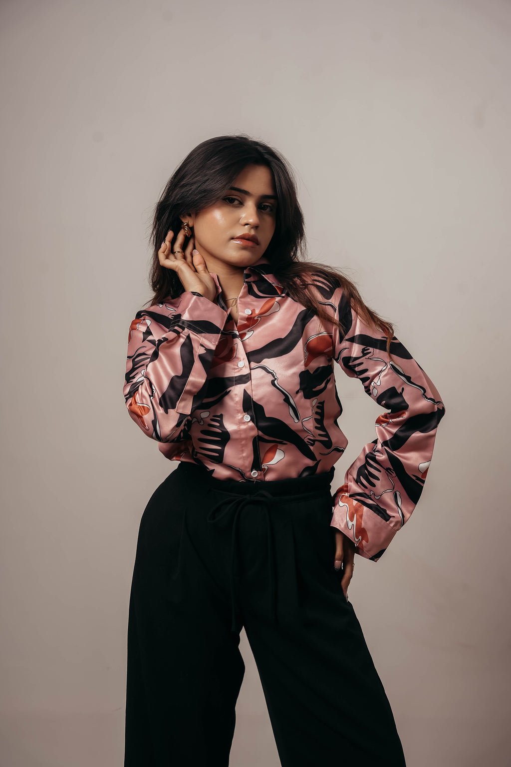 ✨ Joyara Satin Blush Abstract Shirt ✨