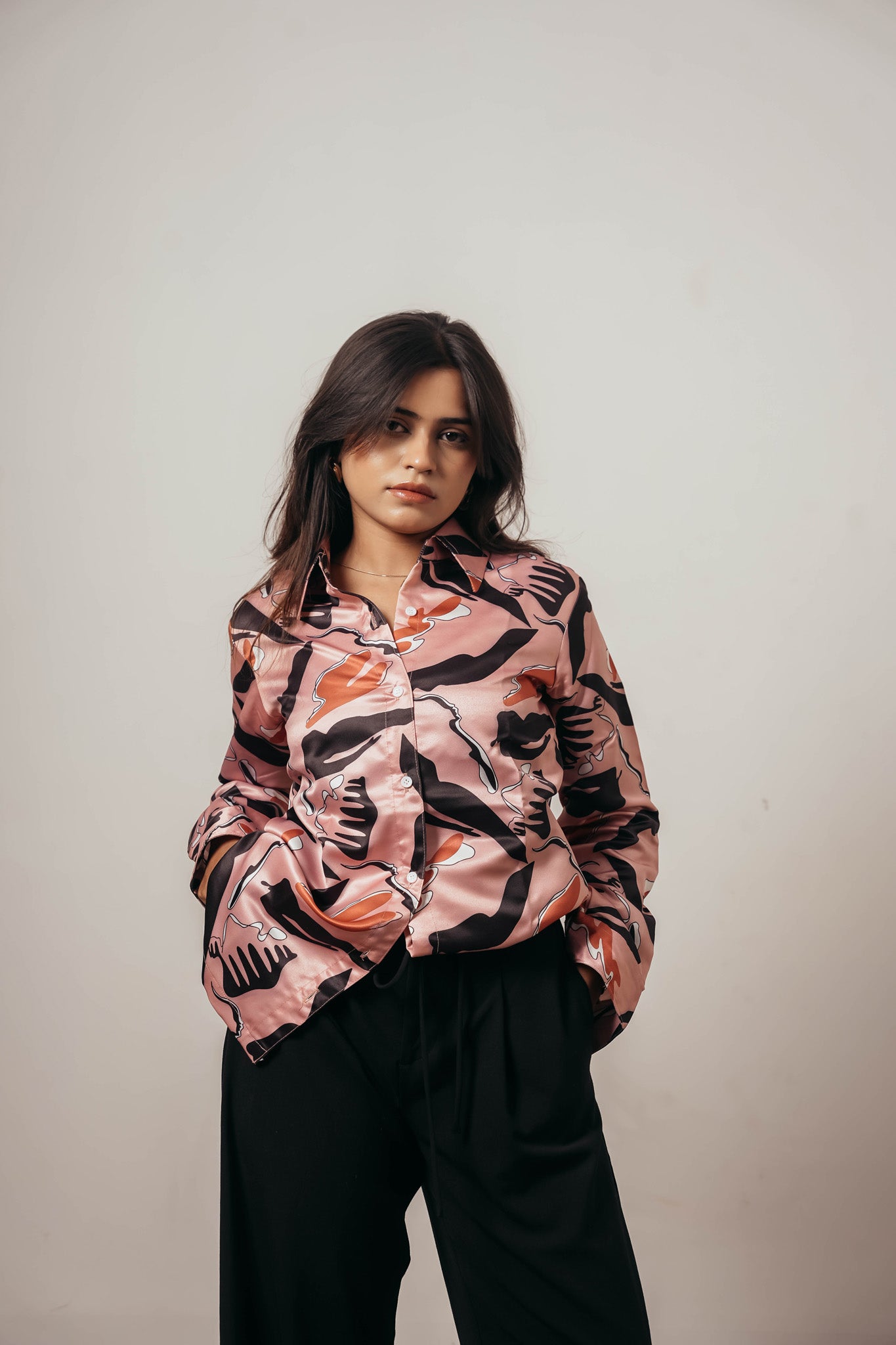 ✨ Joyara Satin Blush Abstract Shirt ✨