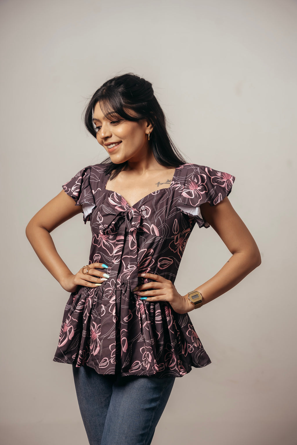 ✨ Joyara Midnight Bloom Peplum Top ✨