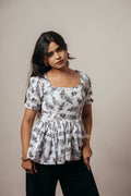 ✨ Joyara Monochrome Blossom Peplum Top ✨