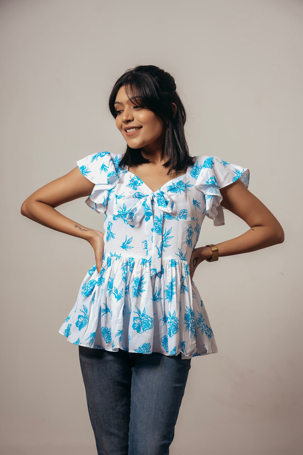 ✨ Joyara Azure Bloom Peplum Top ✨