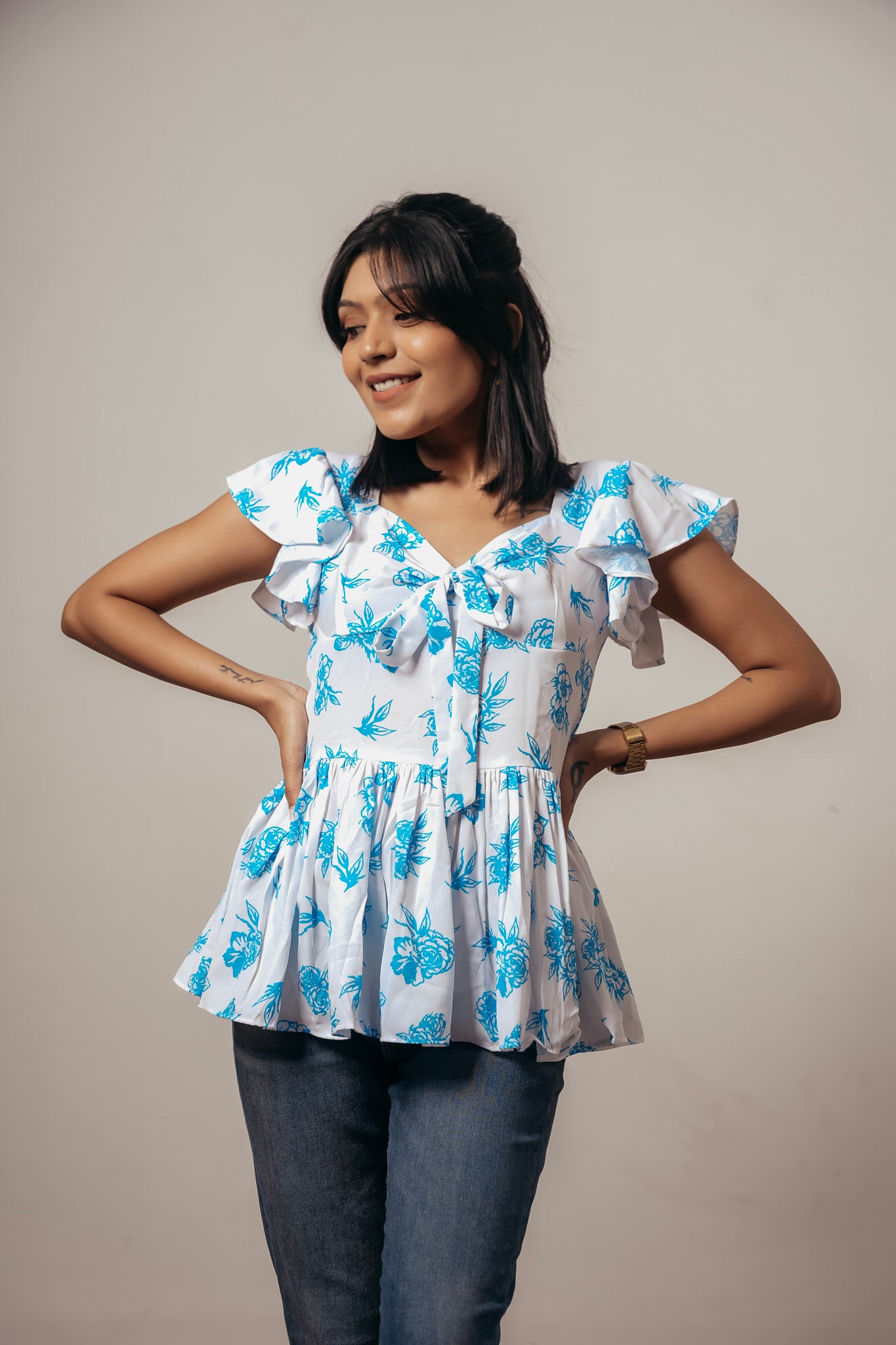 ✨ Joyara Azure Bloom Peplum Top ✨