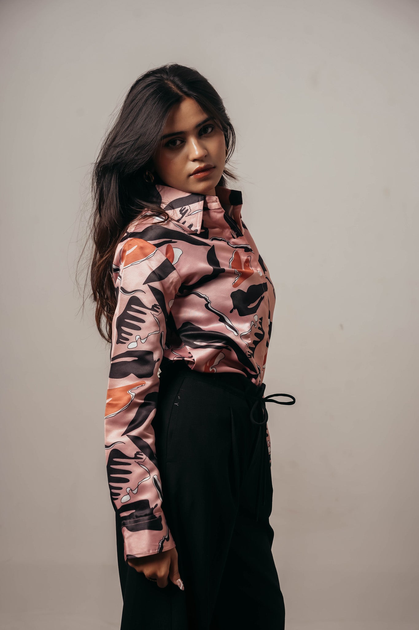 ✨ Joyara Satin Blush Abstract Shirt ✨