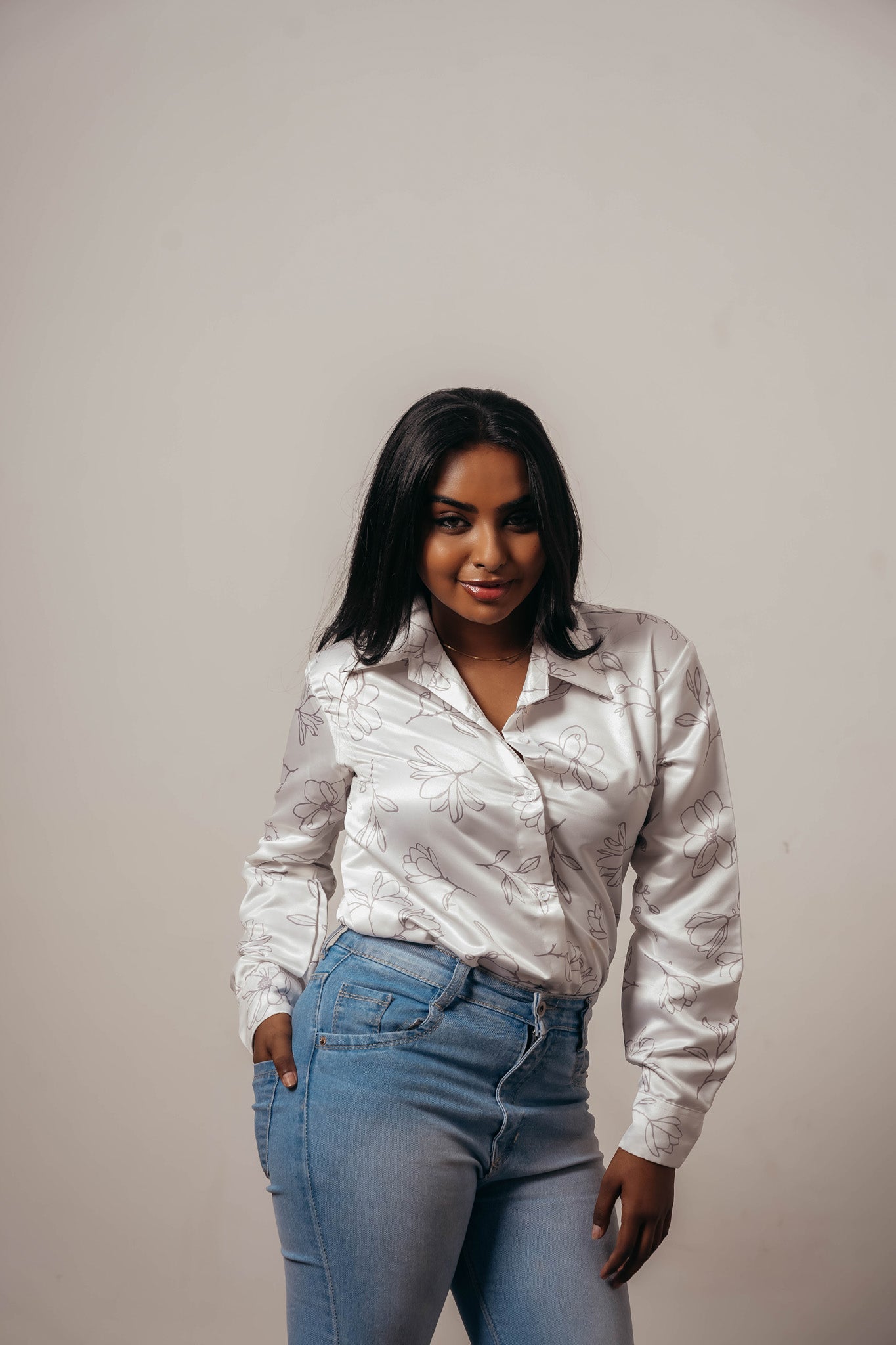 Joyara Ivory Bloom Satin Shirt