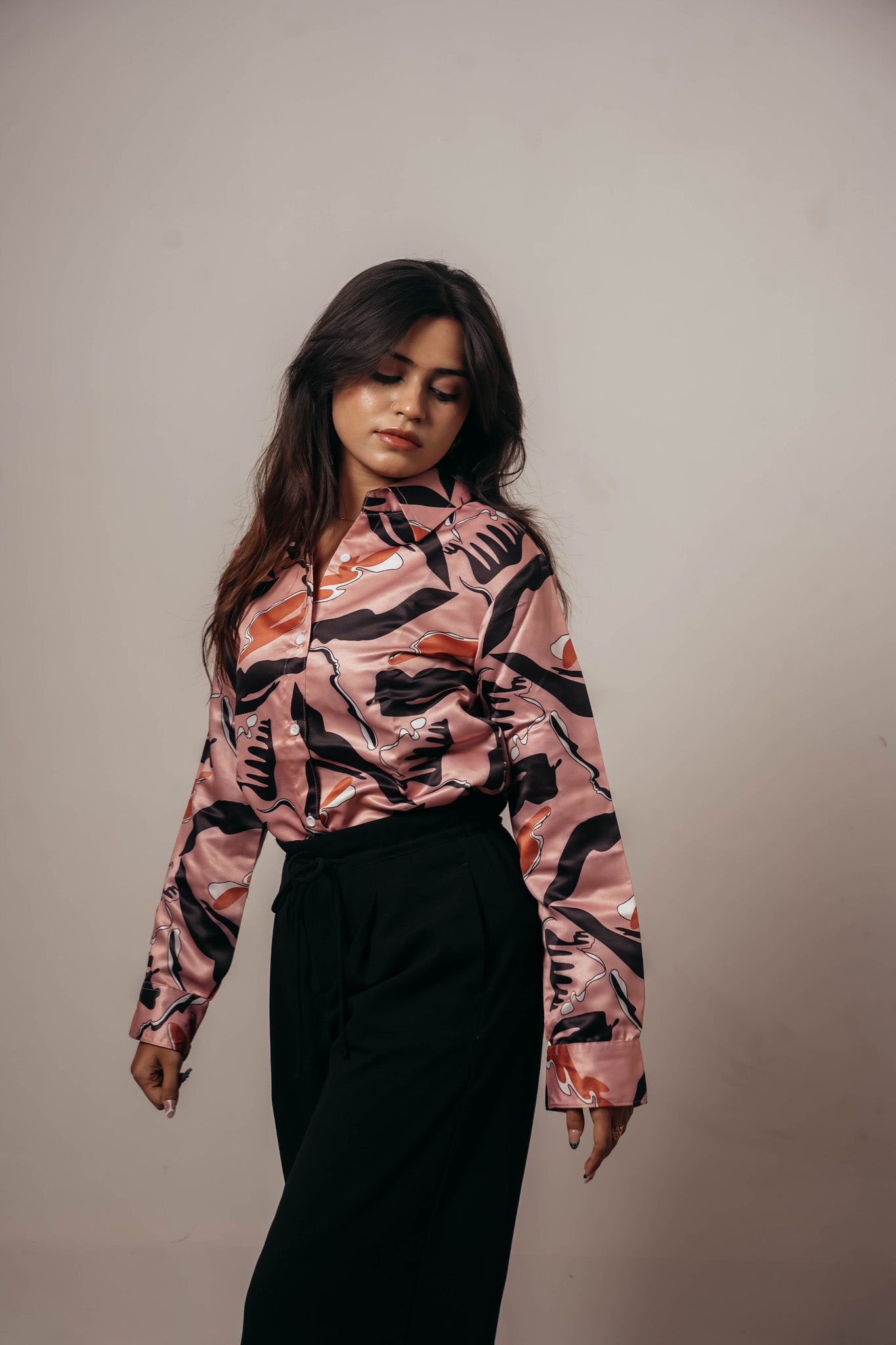 ✨ Joyara Satin Blush Abstract Shirt ✨