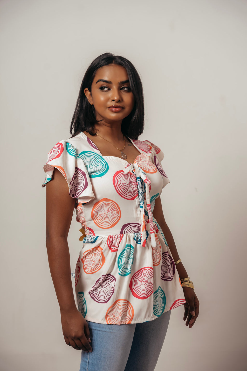 Joyara Retro Ripple Peplum Top