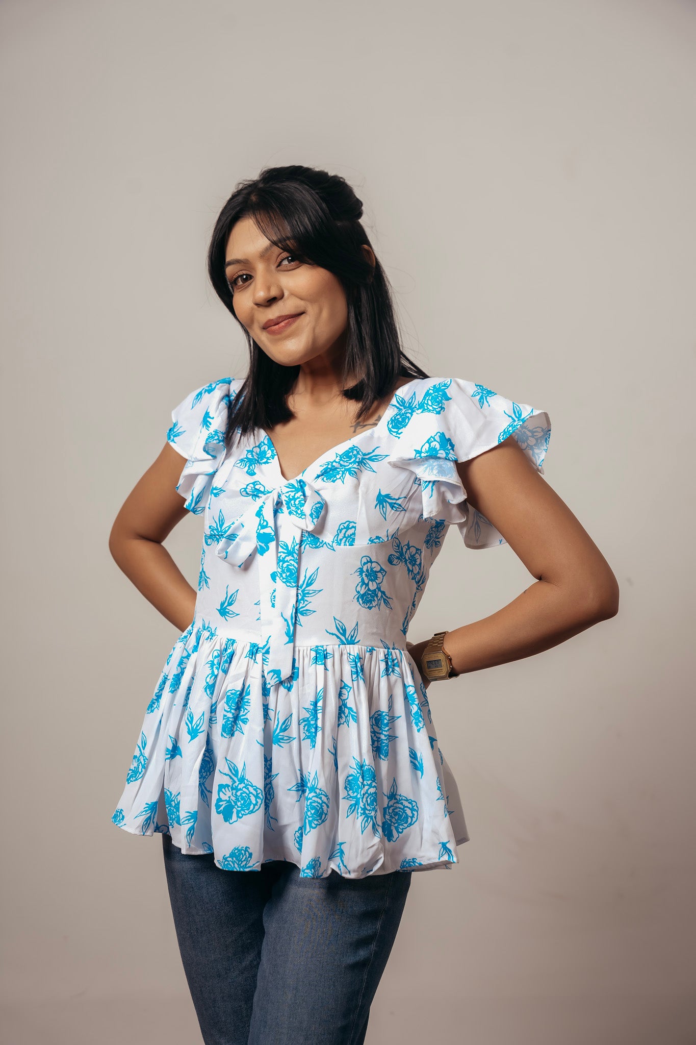 ✨ Joyara Azure Bloom Peplum Top ✨